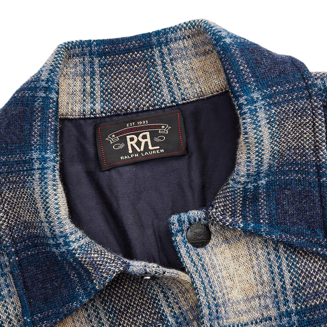 RRL by Ralph Lauren Plaid Wool-Cashmere Workshirt Jumper Blue Multi - Image 4