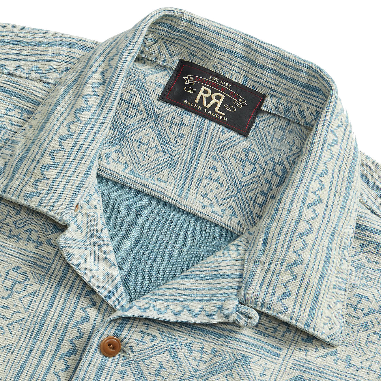 RRL by Ralph Lauren Print Indigo Jersey Camp Shirt Indigo/Cream - Image 3