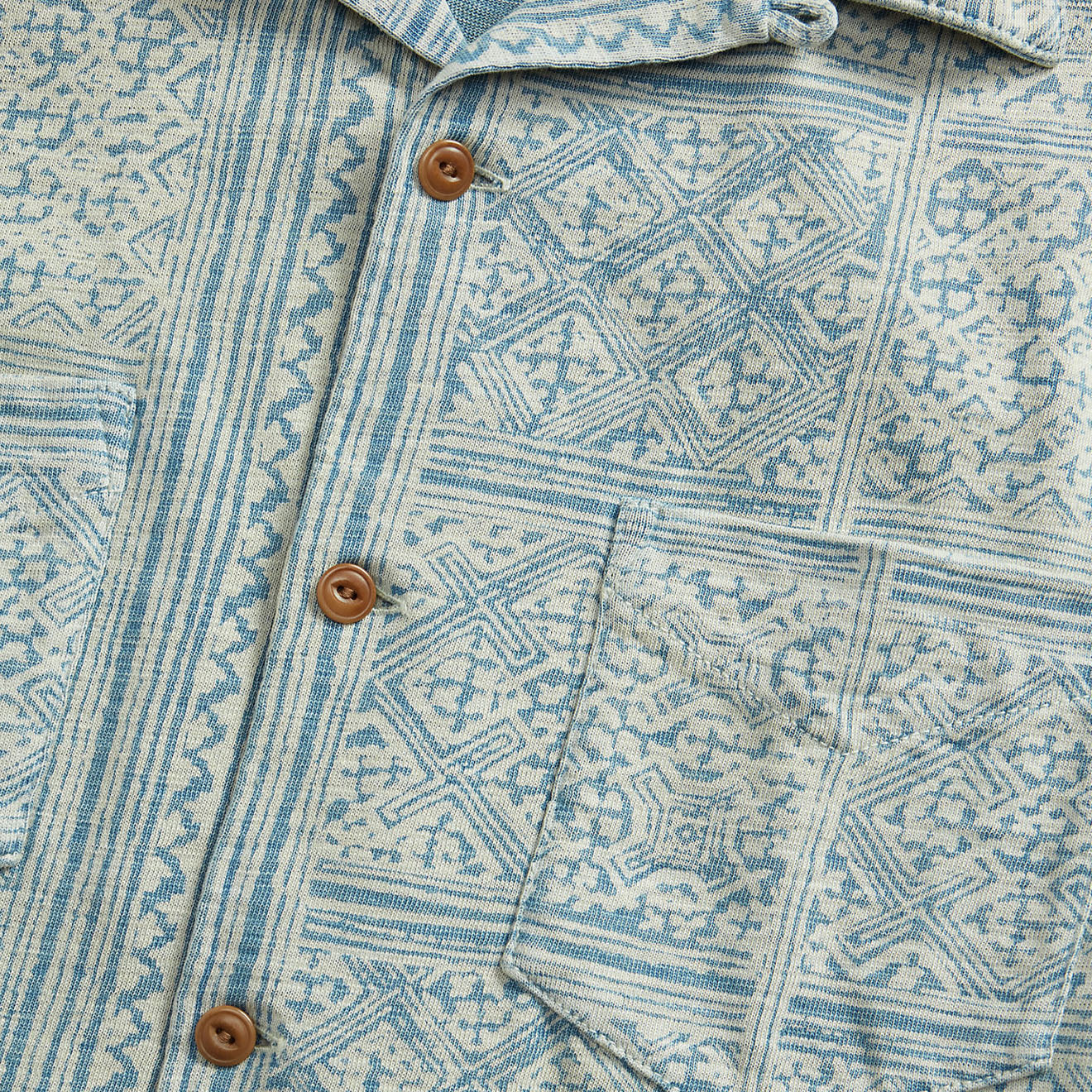 RRL by Ralph Lauren Print Indigo Jersey Camp Shirt Indigo/Cream - Image 5